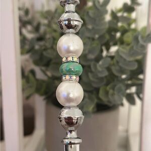 Elegant Silver and Green Beaded letter opener